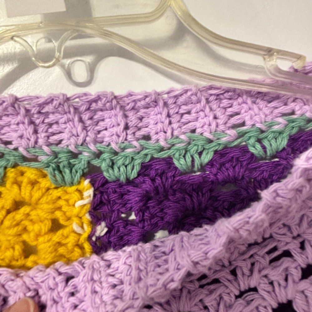 Handmade Crochet Patchwork Sweater Rainbow Granny Square Checkerboard Cropped - Picture 4 of 10